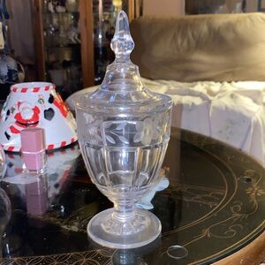 Antique ABP Glass Candy Dish Pedestal Crystal Footed Lid Victorian Art Nouveau